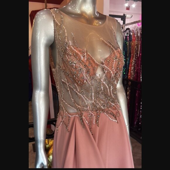 NEW TERANI COUTURE high low blush gown in blush - Picture 2 of 7